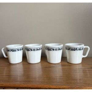 Pyrex 1410 Coffee Mugs OLD TOWN BLUE ONION Milk Glass Cup Vintage Pyrex Set Of 4